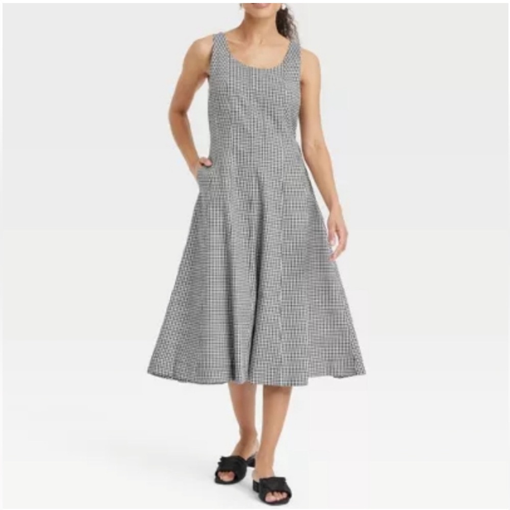 NWT A New Day Black White Gingham Corset Midi Dress Size 14